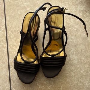 COACH 1941 Collection Black/Gold wedge sandal Size 7.  👡 DONATING 4/25/23🏷️